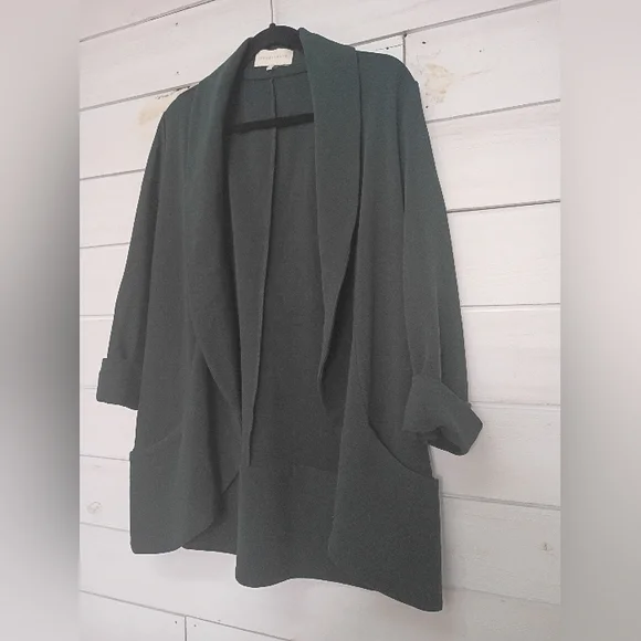 Frenchmauve Dark Green Open Front Knit Blazer - Picture 3 of 7